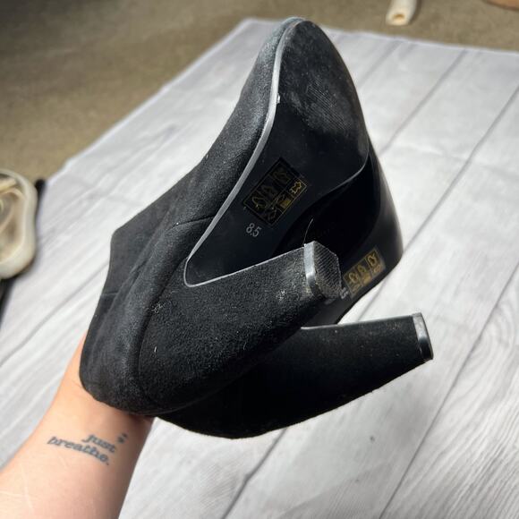 Steve Madden Black Heeled Ankle Boots Booties Leather Suede Gold Zip Sz 8.5M - Picture 6 of 11